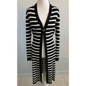 Striped Long Duster Cardigan Quiet Luxury Minimalist Stretch Career Cozy Women S